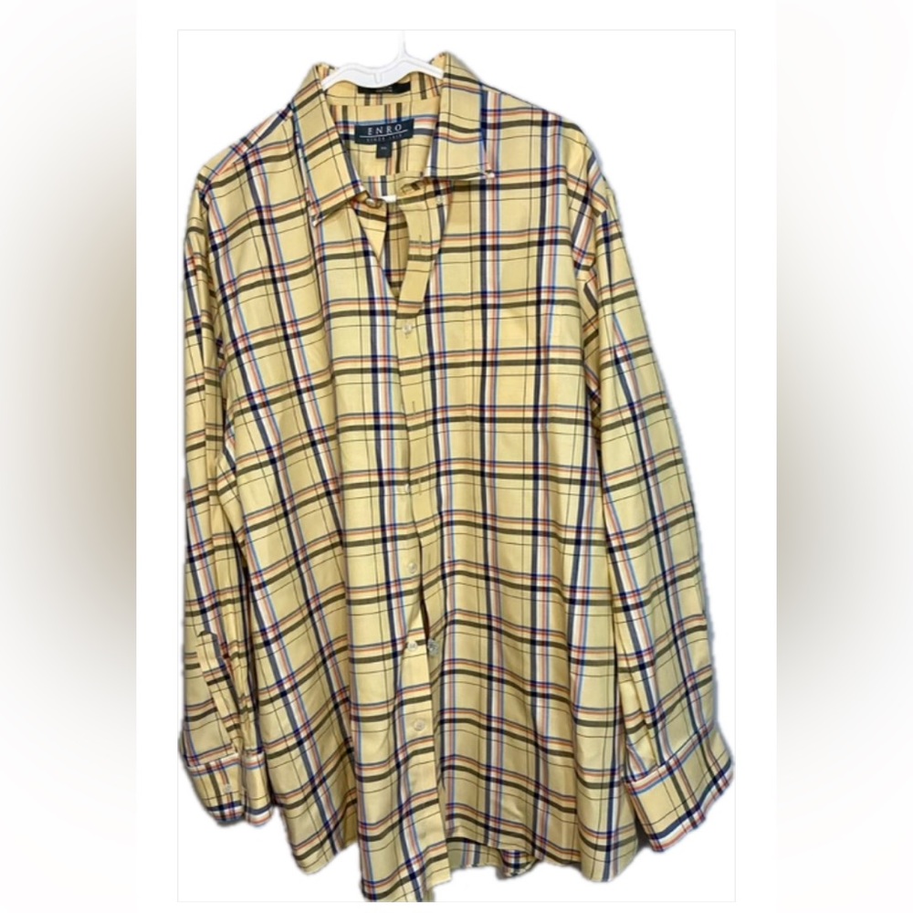Enro 100% cotton button down yellow plaid long sleeve shirt. Xxl.